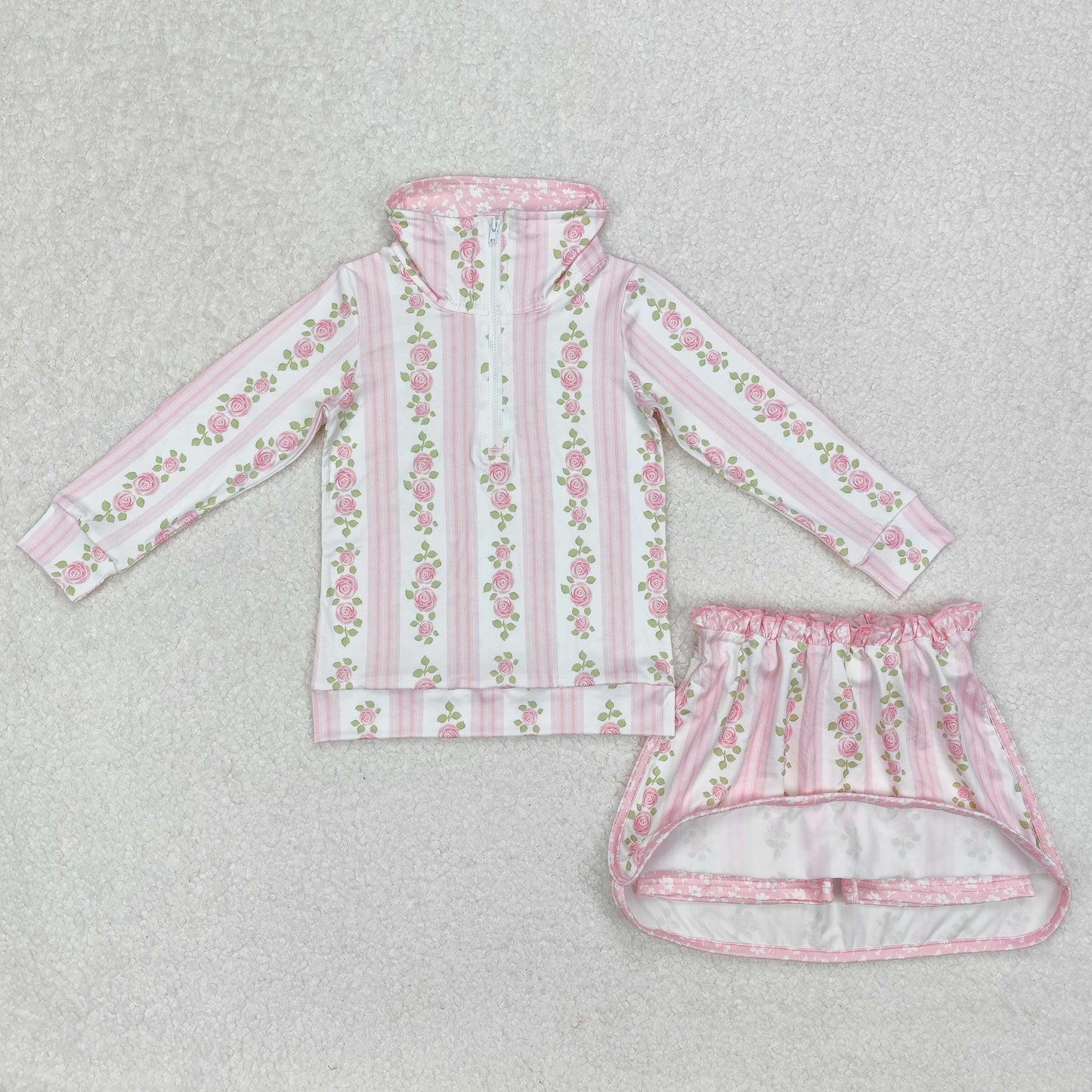 7 Colors Sibling Baby Girls Flowers Bows Zip Top Skirt Skort Bottoms Sets