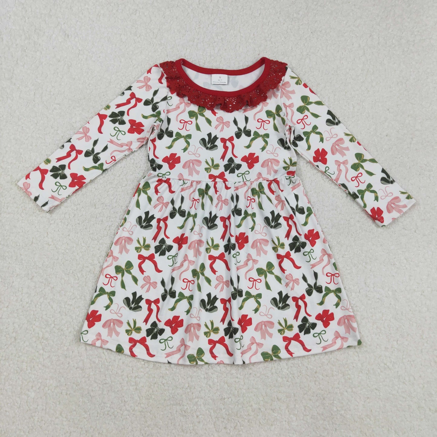 GLD1036 Baby Girls Green Red Bows Plaid Christmas Ruffle Sleeve Knee Length Dresses