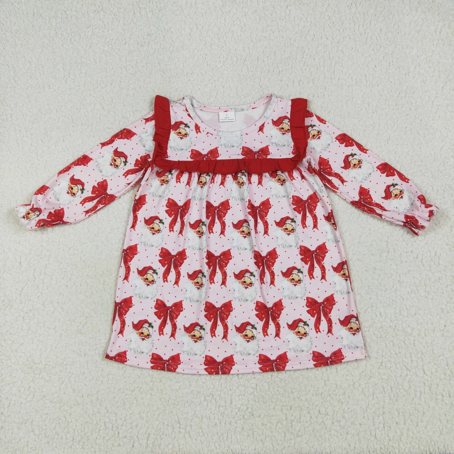 Sibling Baby Girls Bows Santa Trees Plaid Christmas Ruffle Knee Length Dresses