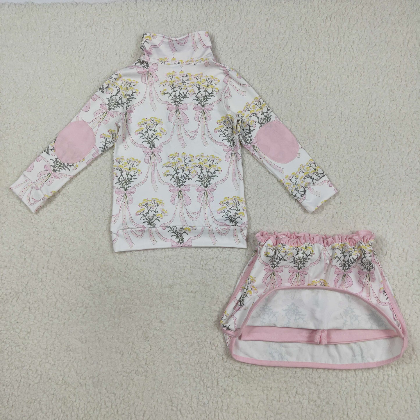 GLD1078 Baby Girls Pink Bows Flowers Checked Zipper Pullovers Skirt Shorts Clothes Sets
