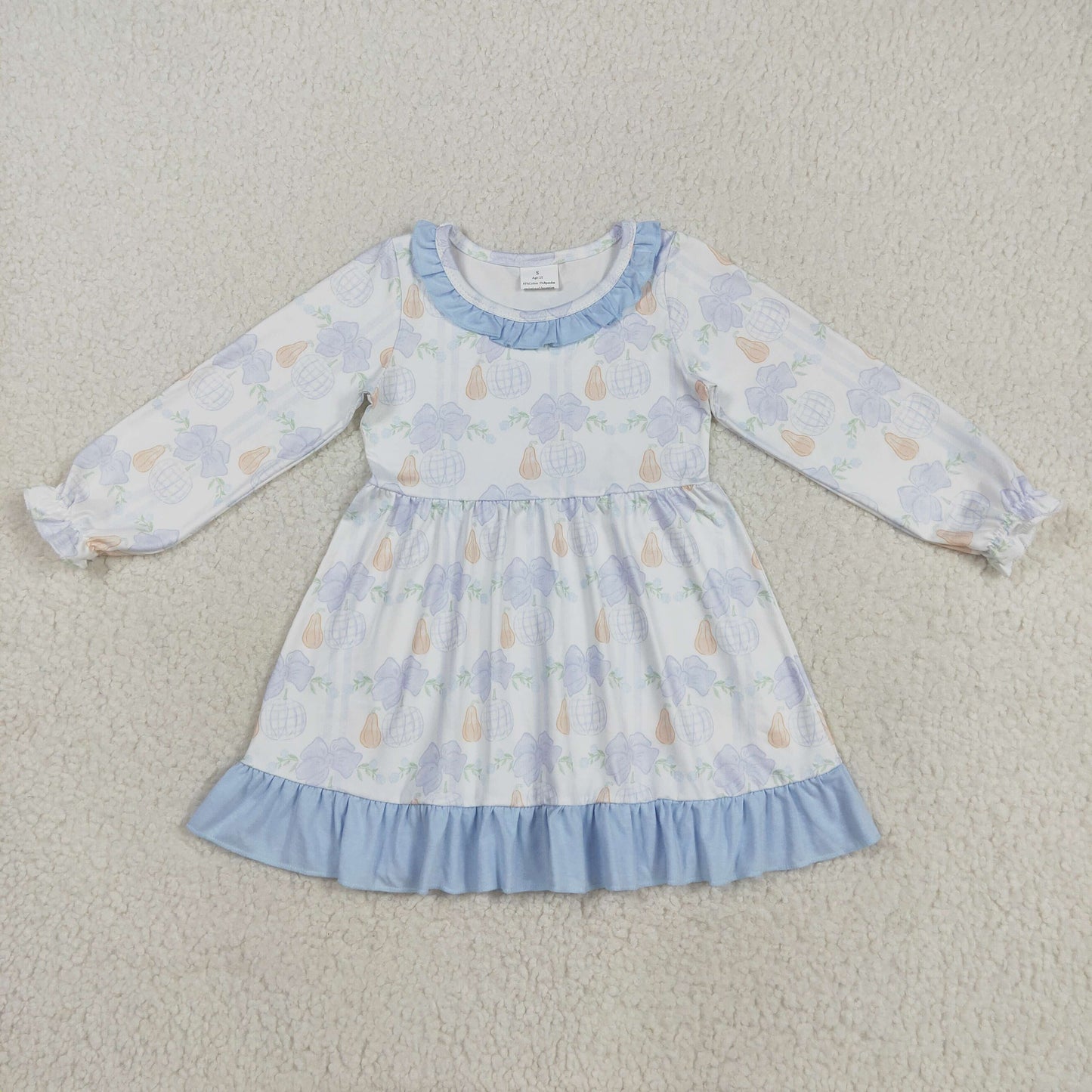 GLD1129 Baby Girls Bows Pumpkins Ruffle Sleeve Fall Knee Length Dresses