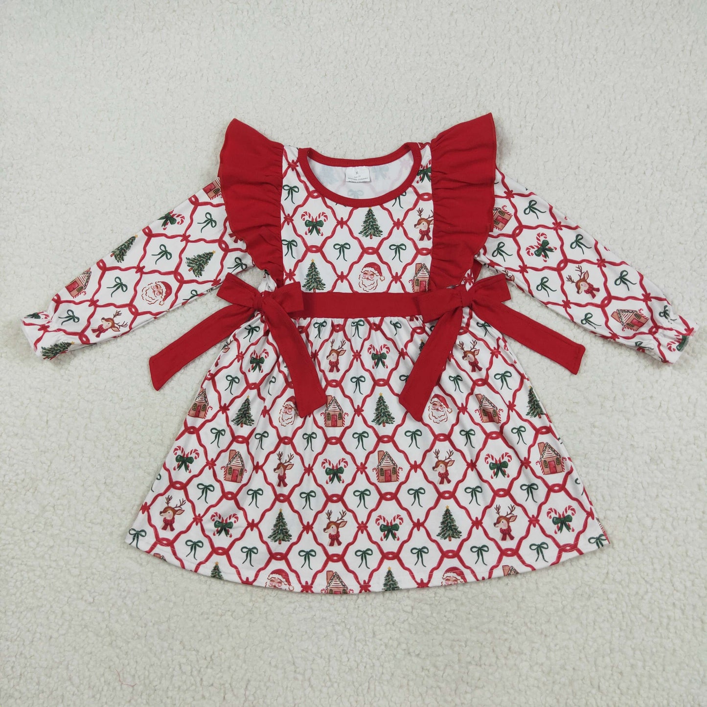 Family Sibling Baby Kids Christmas Red Bows Santa Trees Checked Clothing Clothes