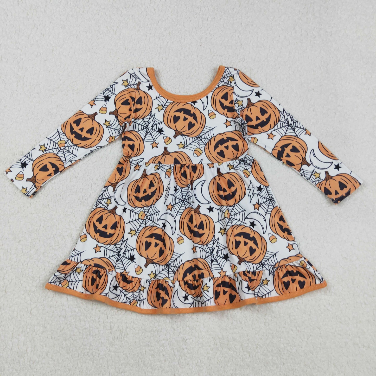Sibling Baby Girls Ghosts Pumpkins Halloween Zipper Footie Romper Knee Length Dress
