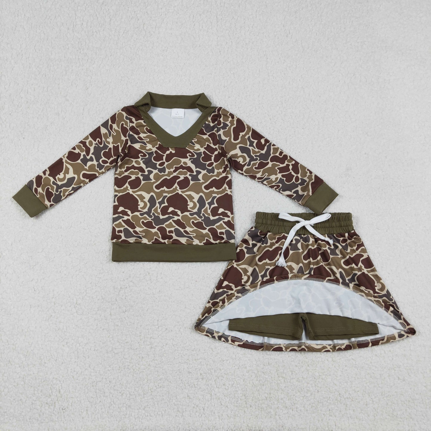 GLD1479 Baby Girls Southern Dark Khaki Camo Long Sleeve Top Skirt Shorts Clothes Sets