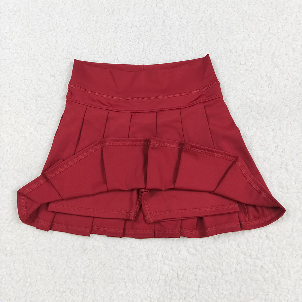 GLK0124 toddler girl clothes Dark Red athletic summer yoga Pleated Skirts