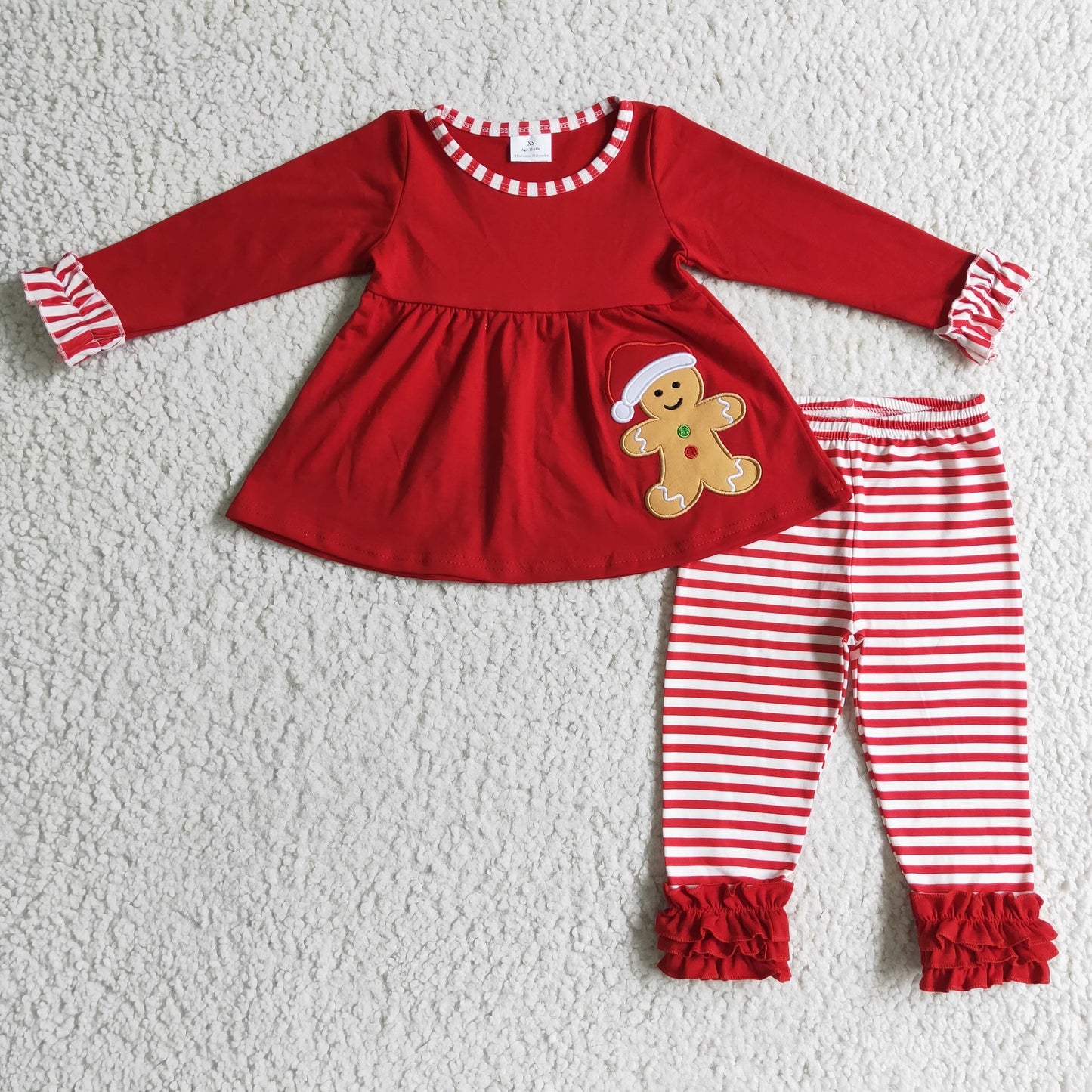 Sibling Baby Boys Girls Embroidery Hats Gingerbread Top Pants Christmas Clothes Sets