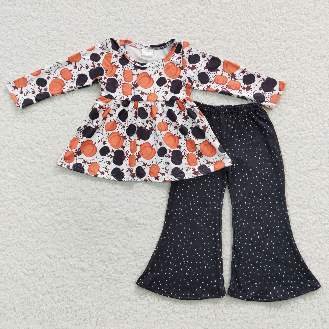 Sibling Baby Girls Bows Flowers Pumpkins Tunic Leggings Bell Bottom Pant Fall Clothes Sets