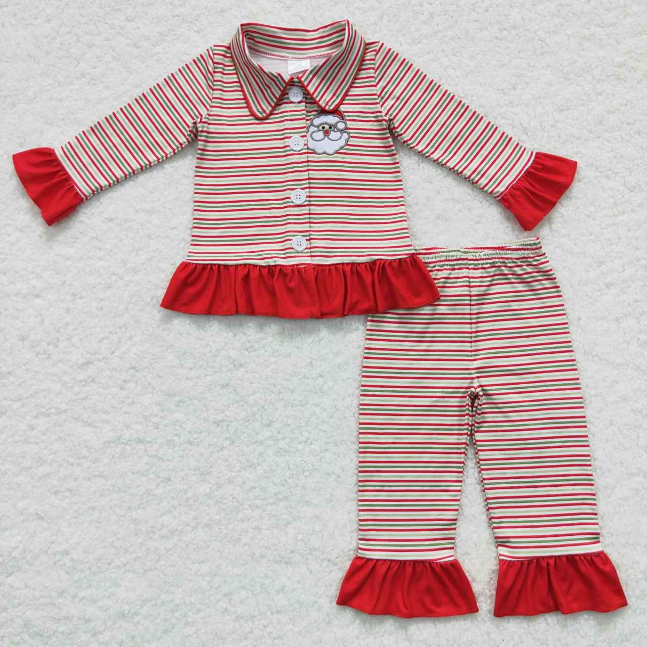 Sibling Baby Boys Girls Embroidery Santa Button Top Pants Christmas Pajamas Sets