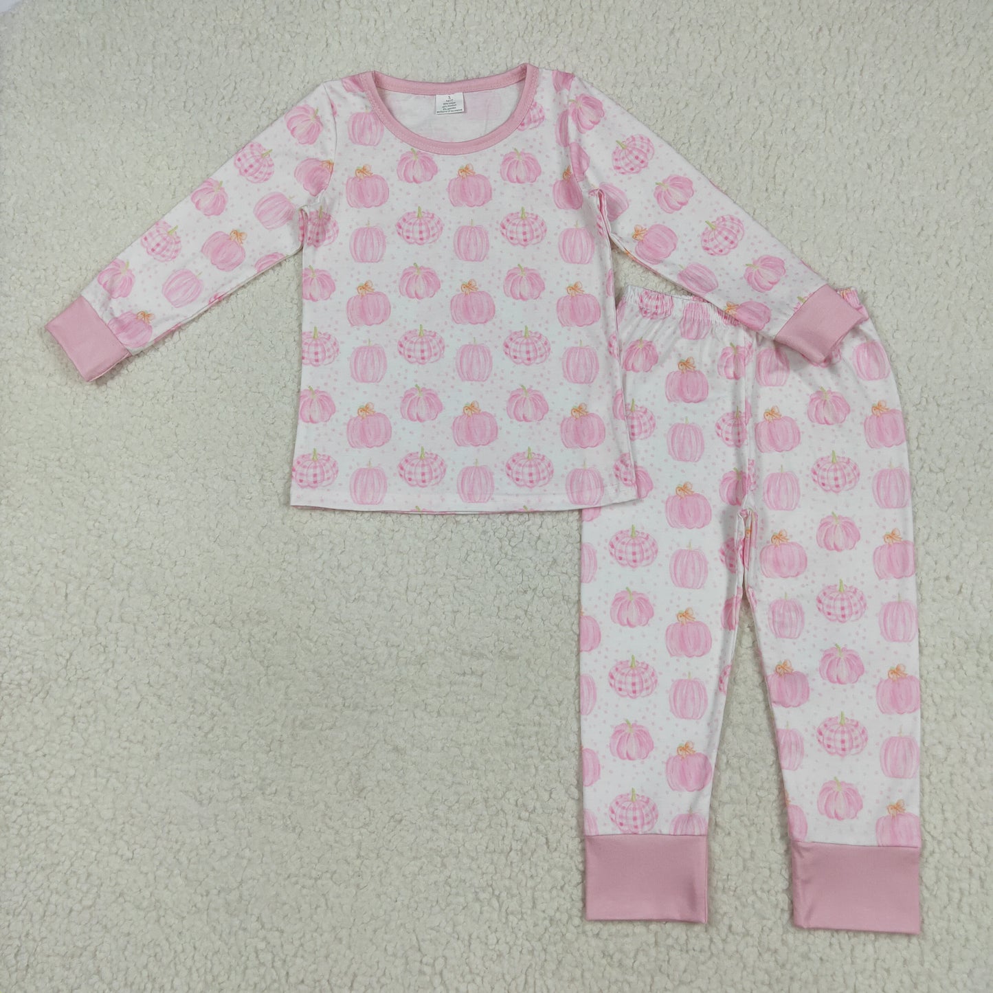 GLP1188 Bamboo Baby Girls Pink Pumpkins Plaid Top Pants Fall Pajamas Sets