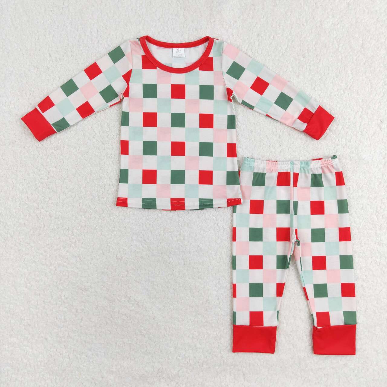 GLP1352 Baby Girls Green Red Checked Top Pants Christmas Pajamas Set