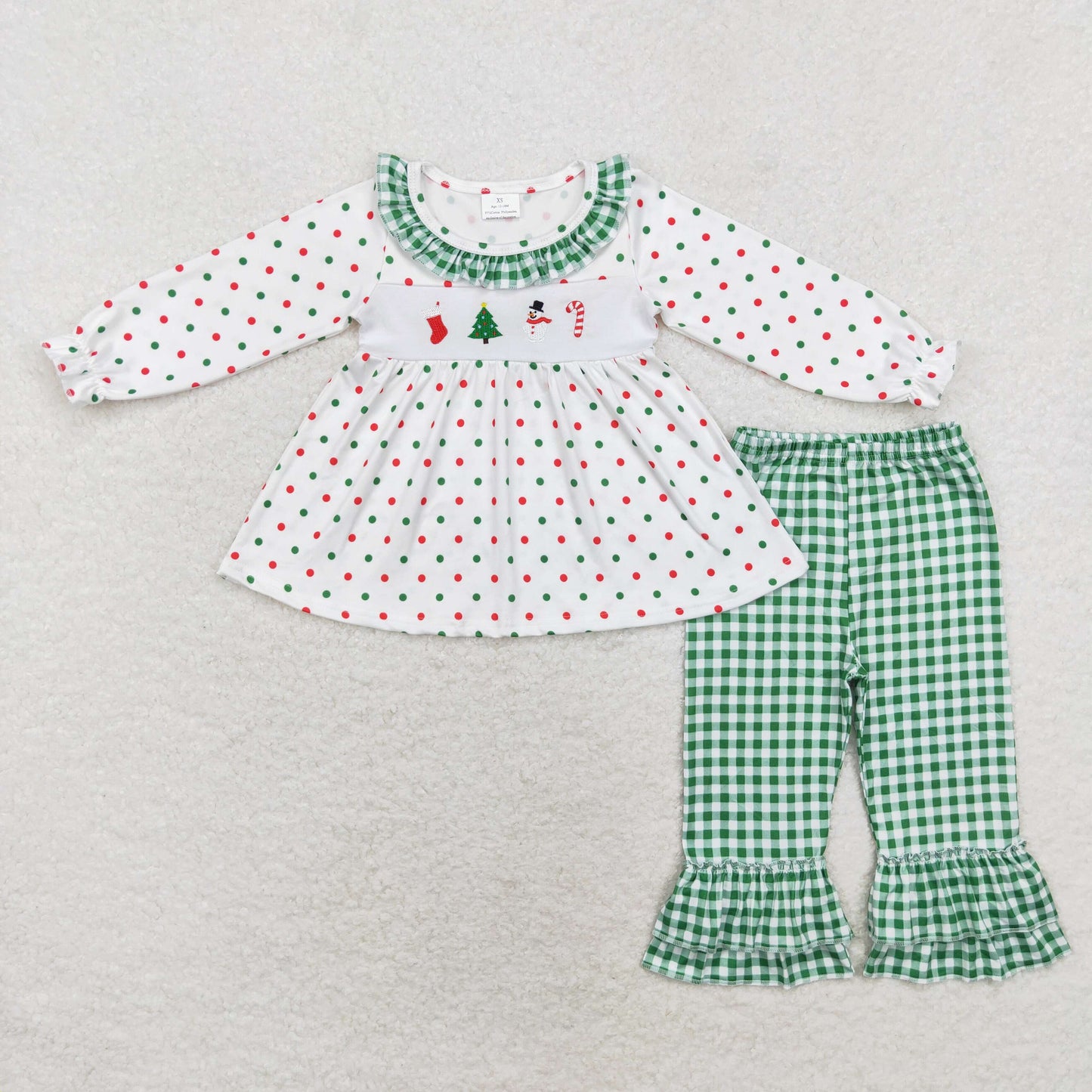 Sibling Baby Kids Embroidery Snowmen Trees Top Pants Christmas Clothes Sets