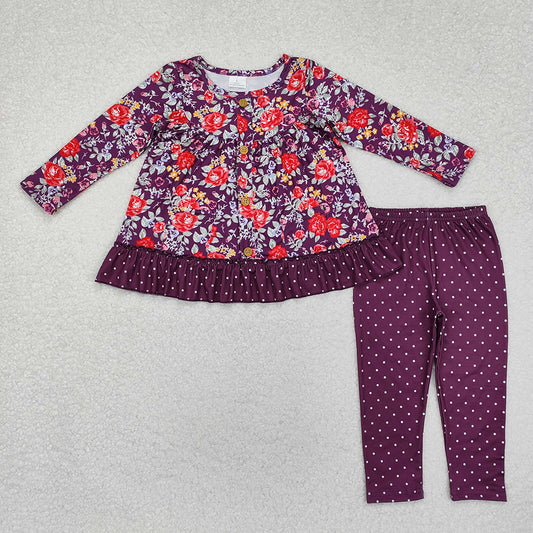 GLP1850 baby girl purple flowers long sleeve legging sets