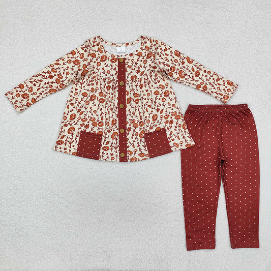 GLP1894 baby girl mustard flowers pockets tunic legging outfits