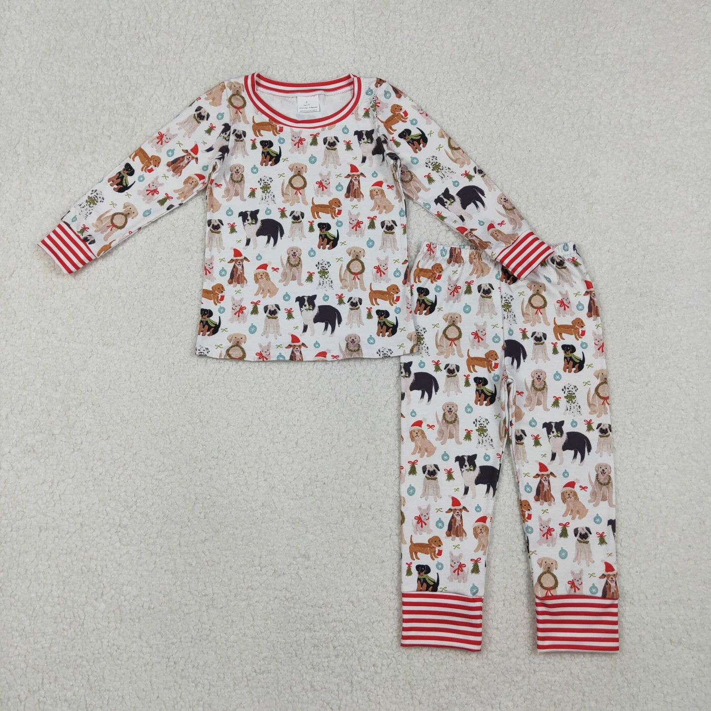 GLP2193 Baby Girls Hats Dogs Holly Plaid Top Pants Christmas Pajamas Sets