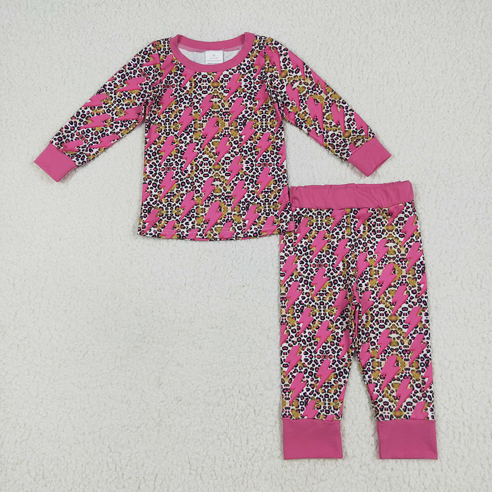 GLP2393 toddler girls clothes pink leopard lightening pajamas sets