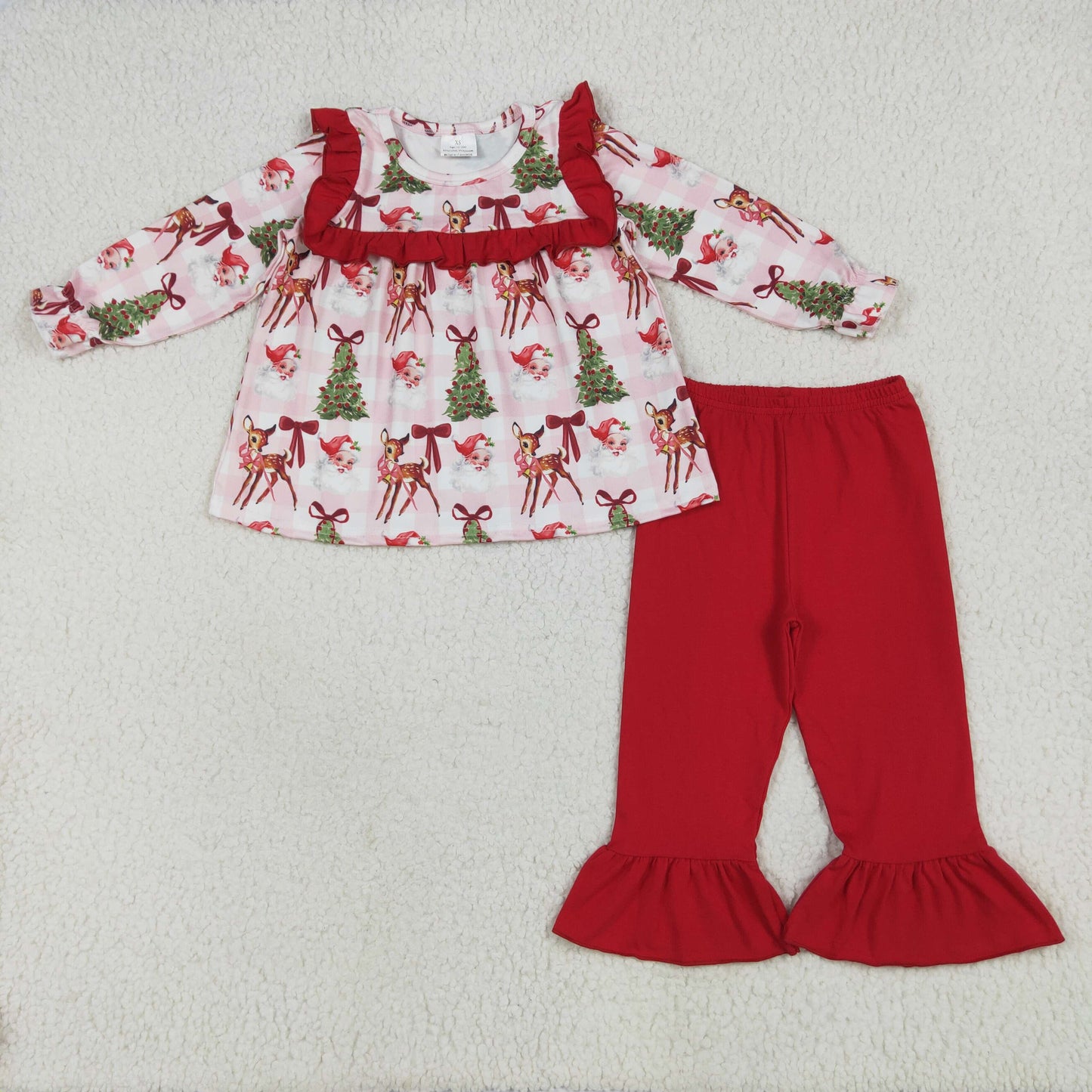 Sibling Baby Girls Long Sleeves Gingerbread Santa Plaid Tunic Ruffle Pants Christmas Sets