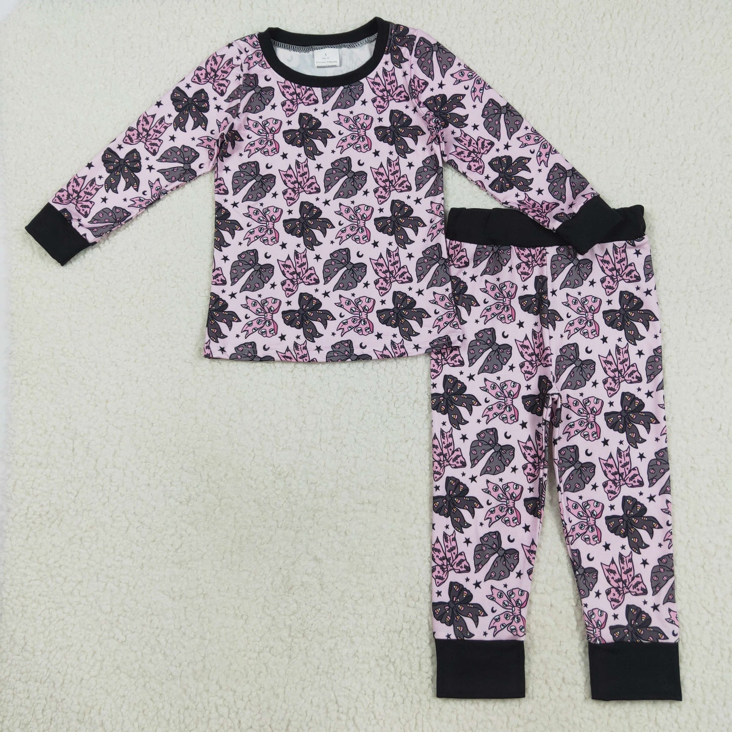 GLP2516 Baby Girls Purple Skulls Bows Stars Top Pants Halloween Pajamas Sets