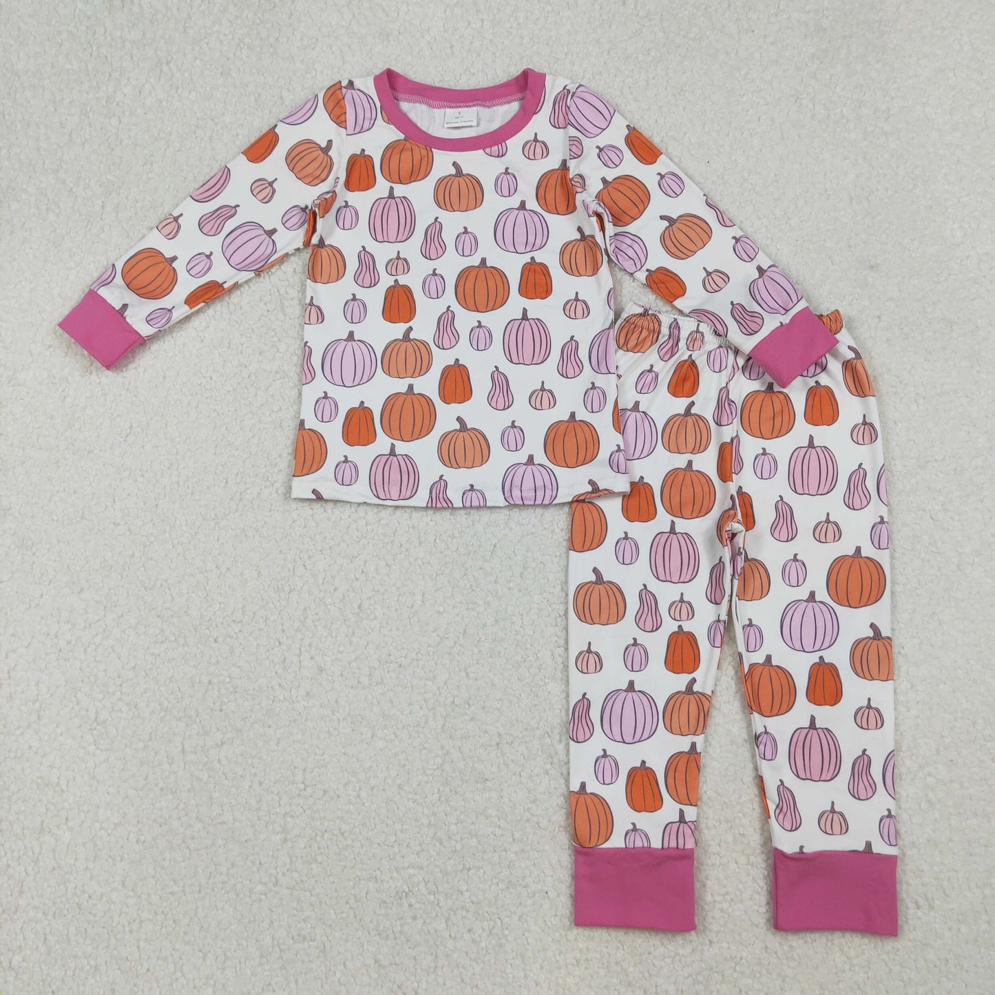GLP2702 Baby Girls Pink Orange Pumpkins Plaid Top Pants Fall Pajamas Sets