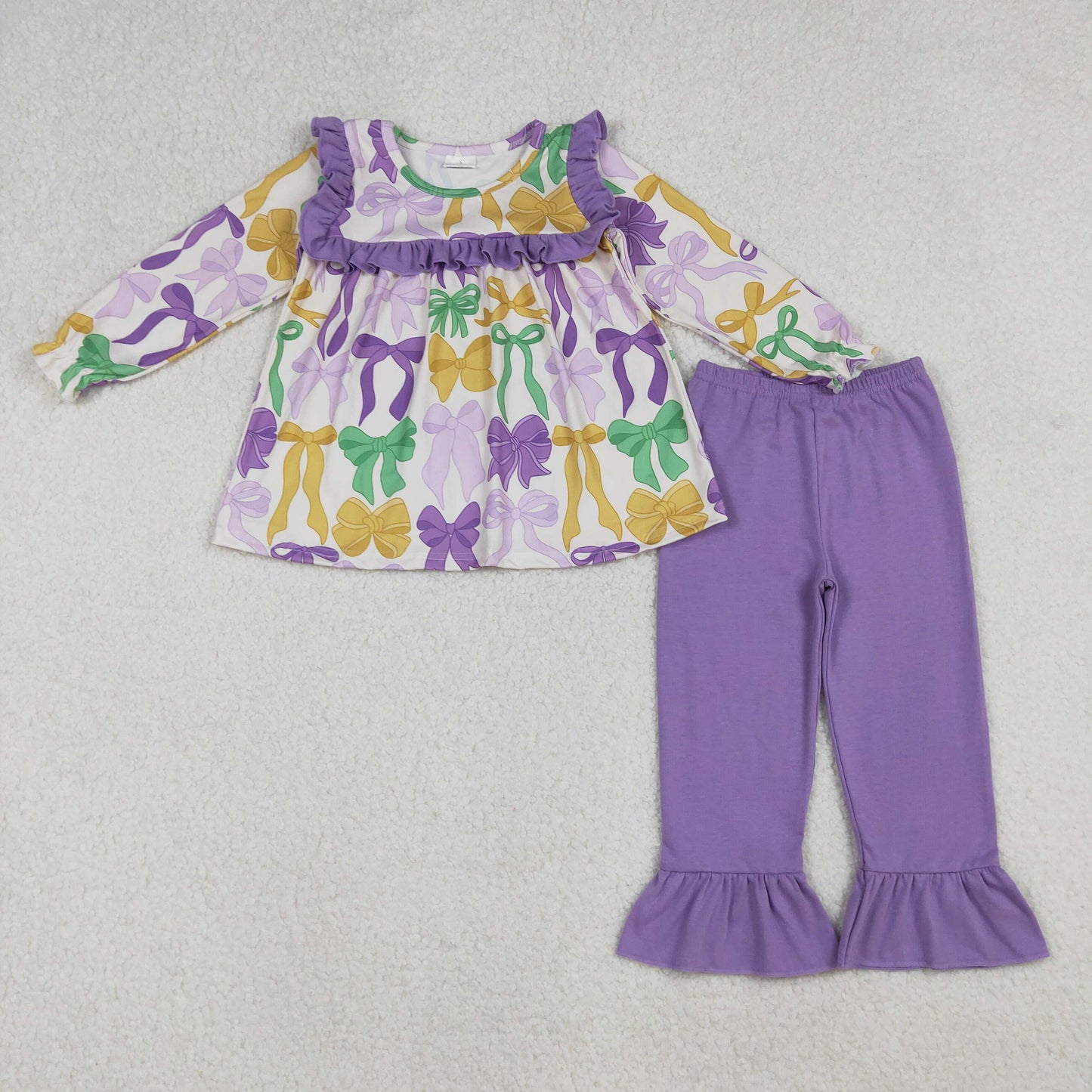 GLP2822 Baby Girls Mardigras Colorful Bows Plaid Tunic Ruffle Pants Clothes Sets