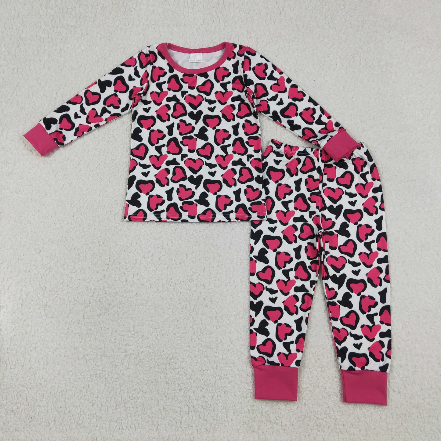GLP2825 Baby Girls Pink Hearts Leopard Top Pants Valentines Pajamas Set