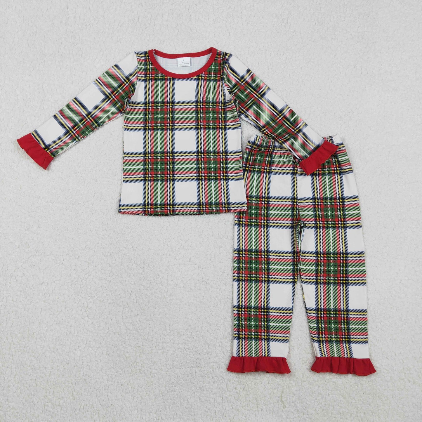 Sibling Baby Boys Girls Green Red Checked Christmas Pants Pajamas Sets