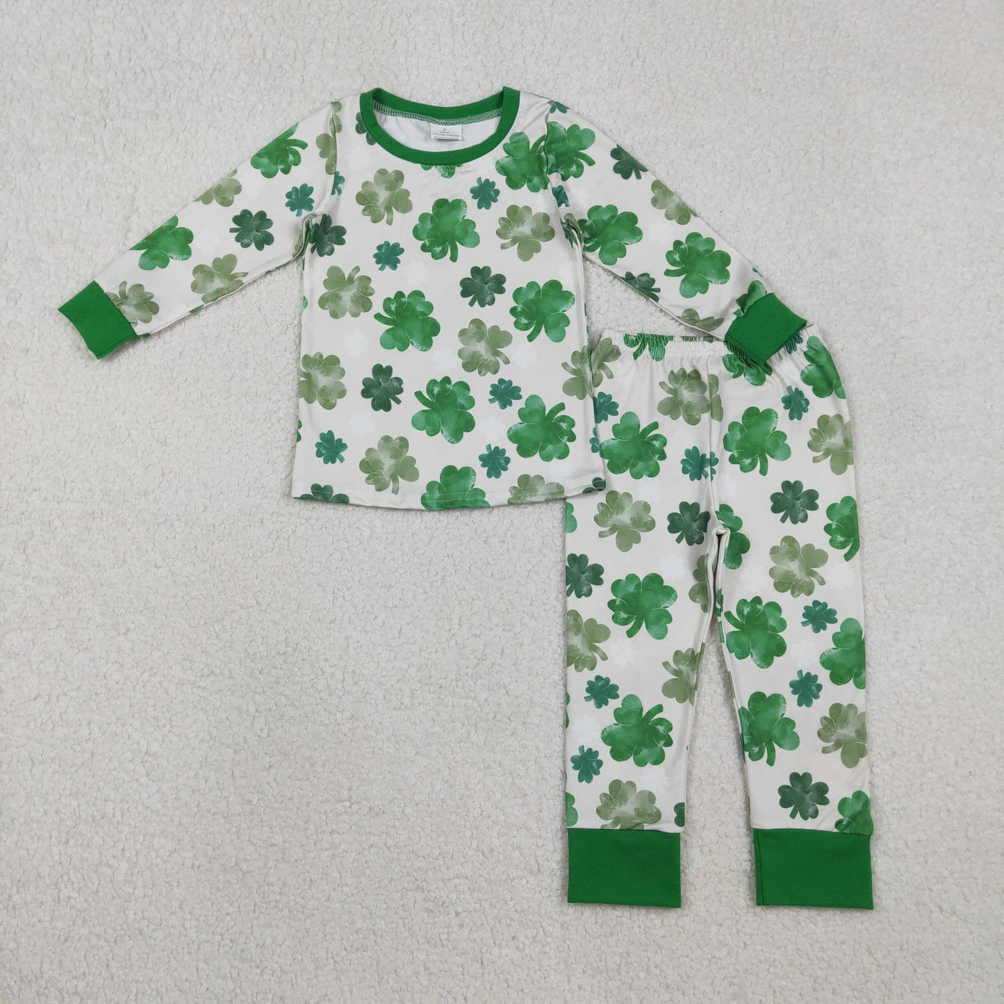 GLP2988 Baby Girls Green Clovers Top Pants St Patrick Pajamas Sets