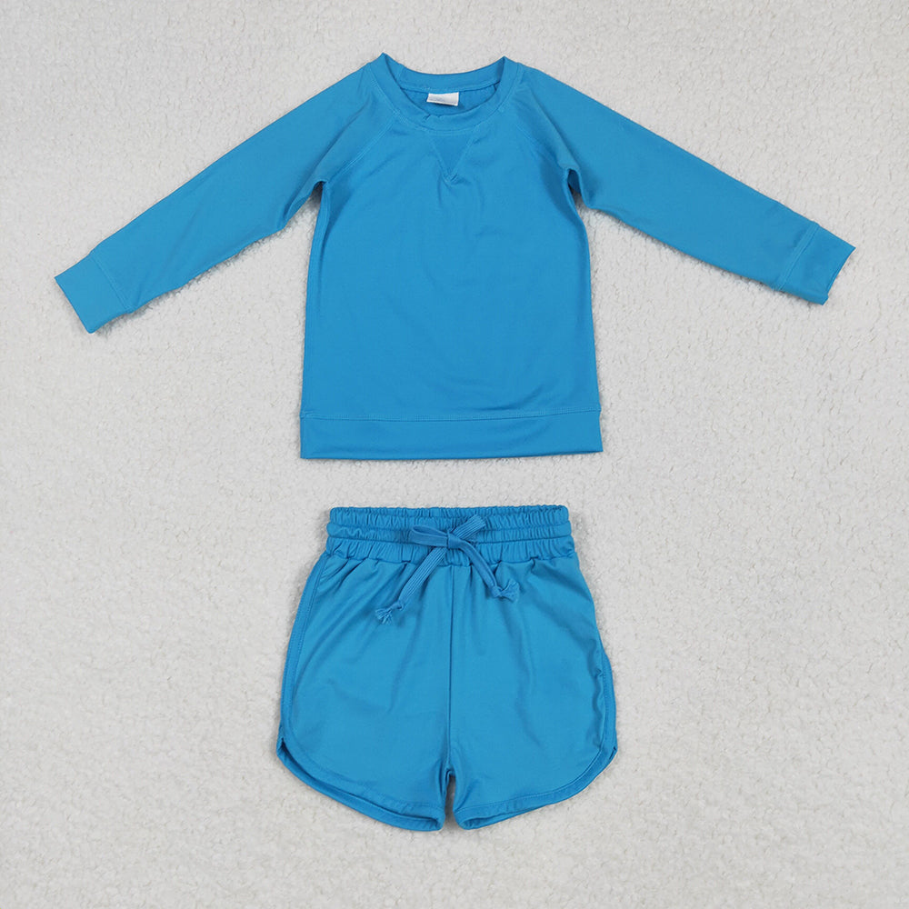 GLS0005 Dark Blue Long Sleeve Top Yoga Shorts Boutique Outfits Sets