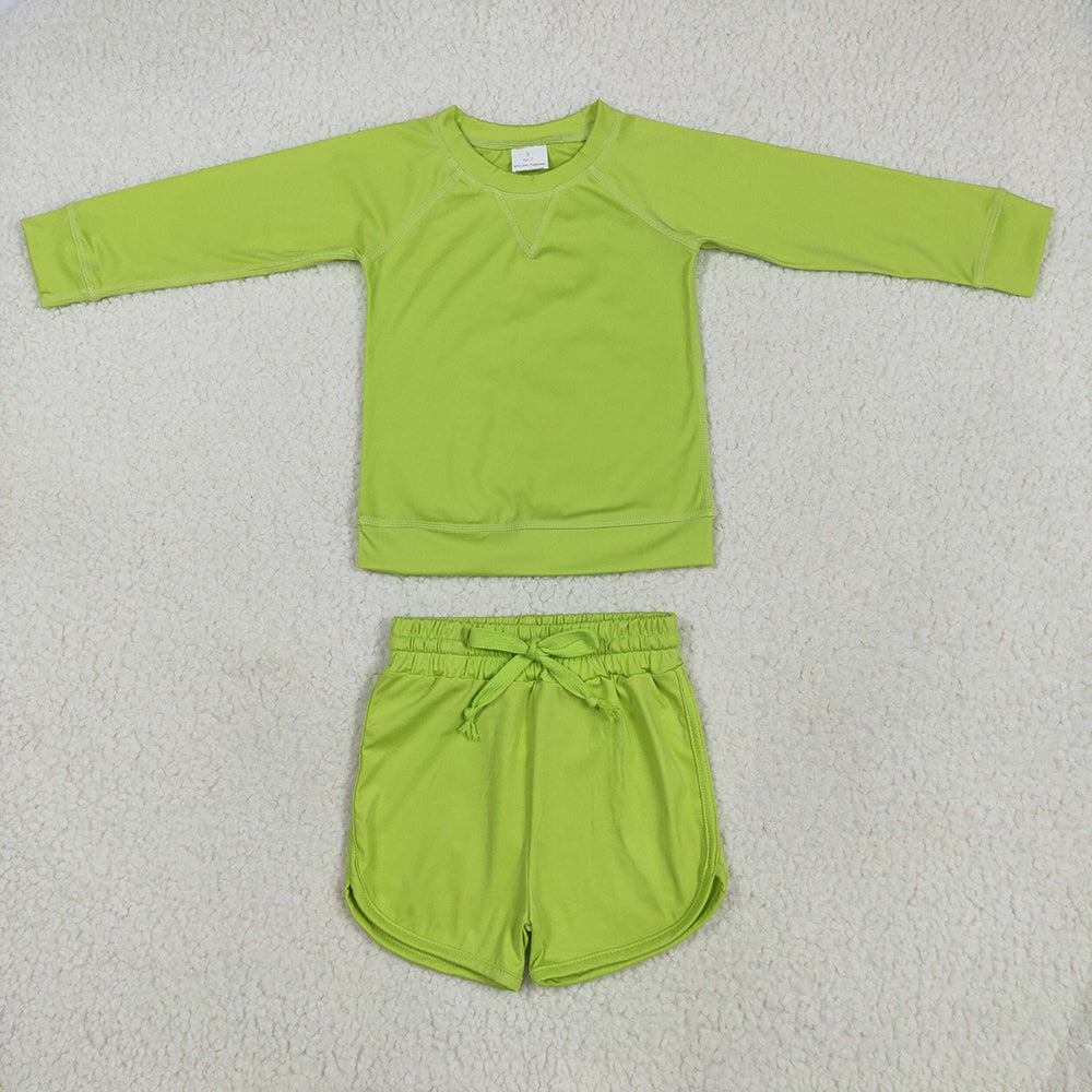 GLS0007 Lime Green Long Sleeve Top Yoga Shorts Boutique Outfits Sets