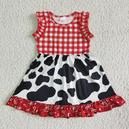 girls red cow sleeveless Dress GSD0015