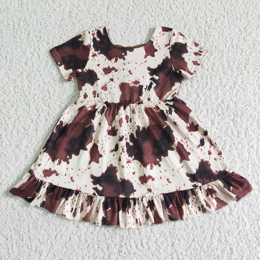 Brown Western Cowhide Cow Print Ruffle Dresses GSD0032