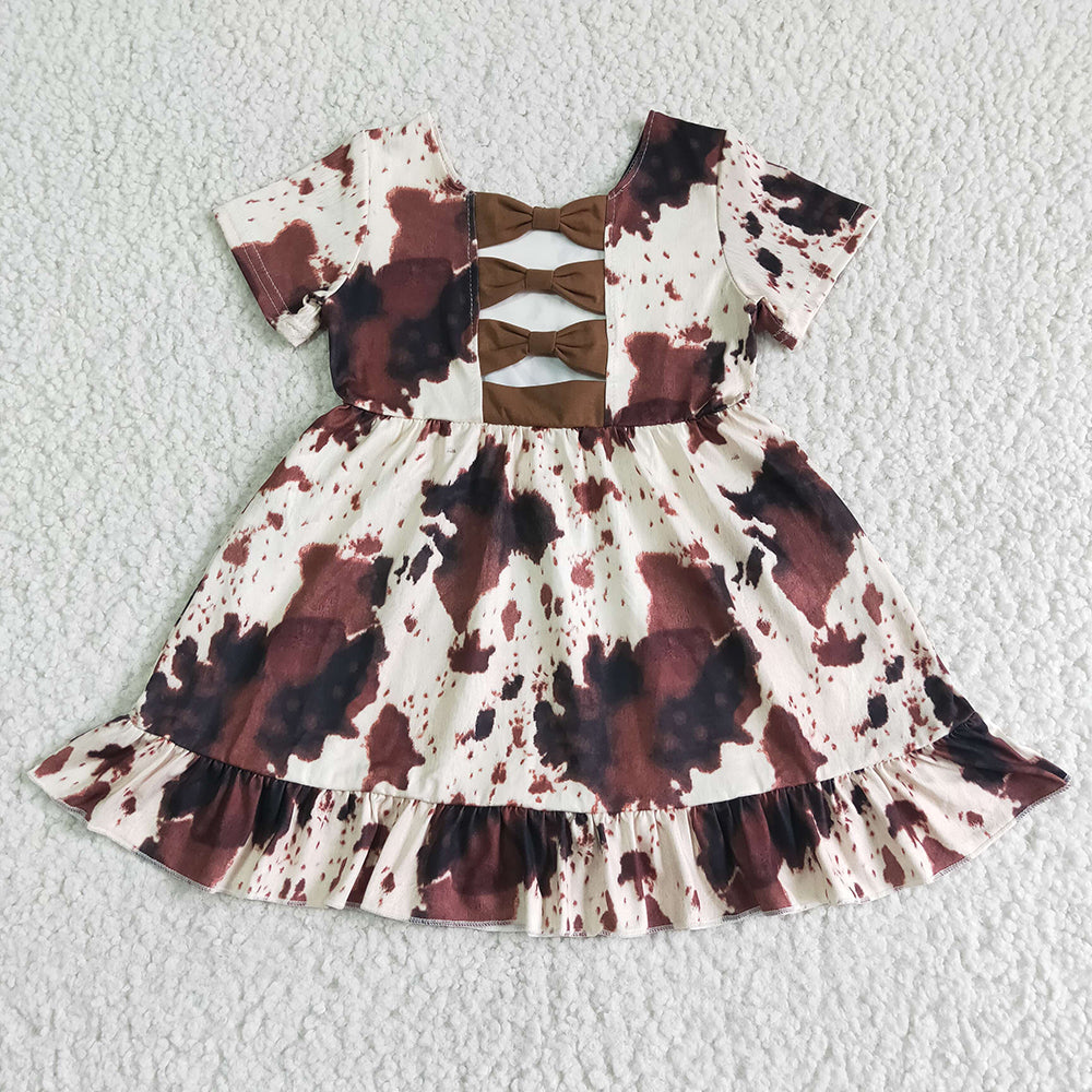 Brown Western Cowhide Cow Print Ruffle Dresses GSD0032