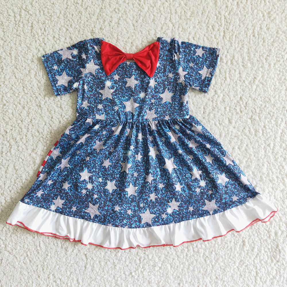 4th of July stripes stars ruffles back bow dresses GSD0033
