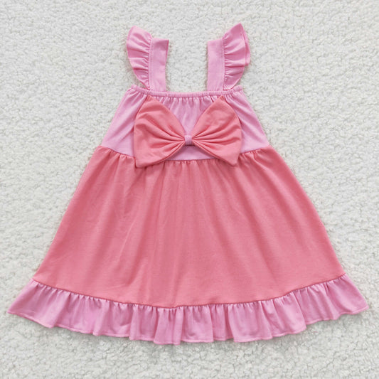 kids pink bowties princess dress GSD0340
