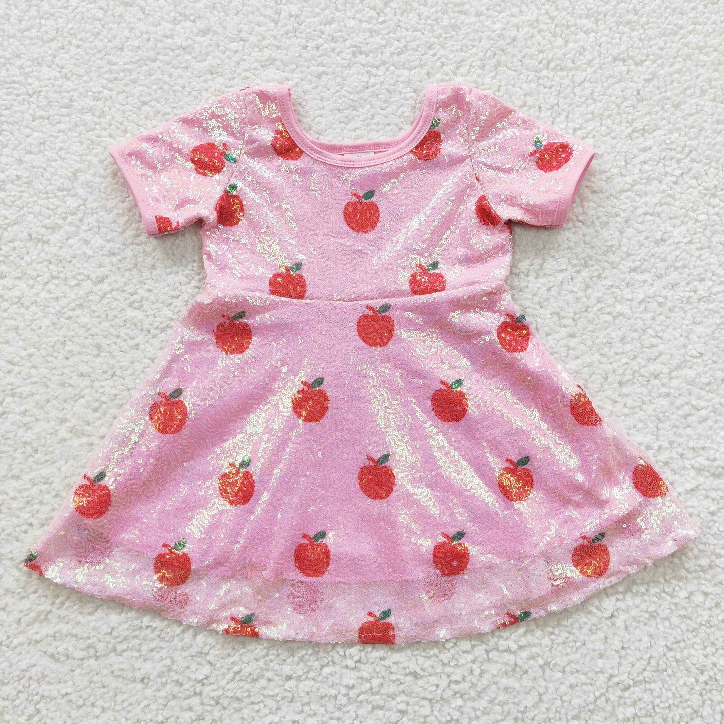 Back to school girl red apple sequined glitter pink dress GSD0437
