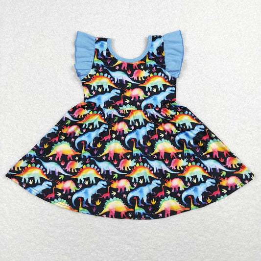 GSD0516baby girl clothes Dinosaur girl summer twirl dress