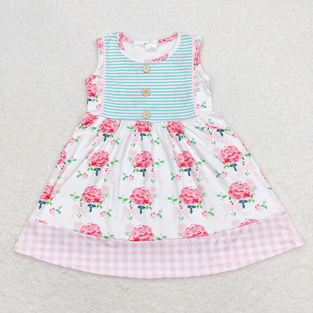 GSD0886 baby girl clothes stripes flowers sleeveless summer dresses