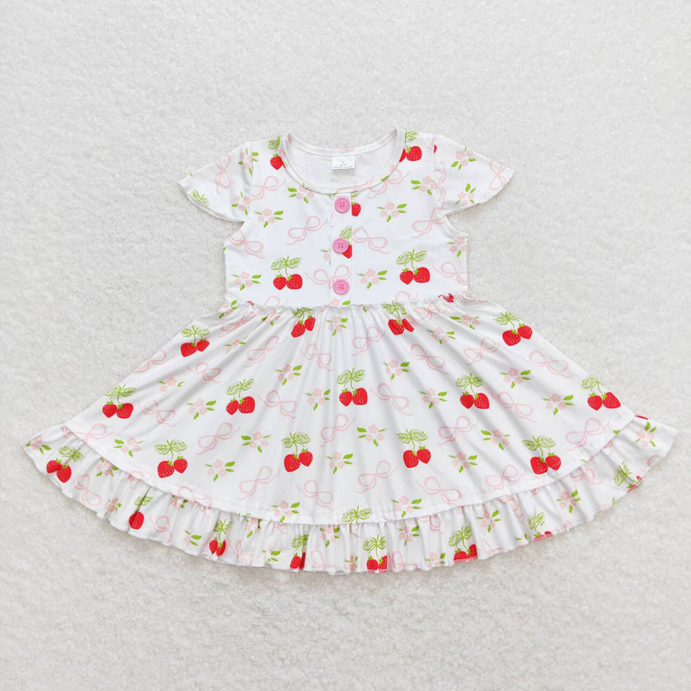 GSD0888 baby girl clothes strawberry ruffles summer dresses