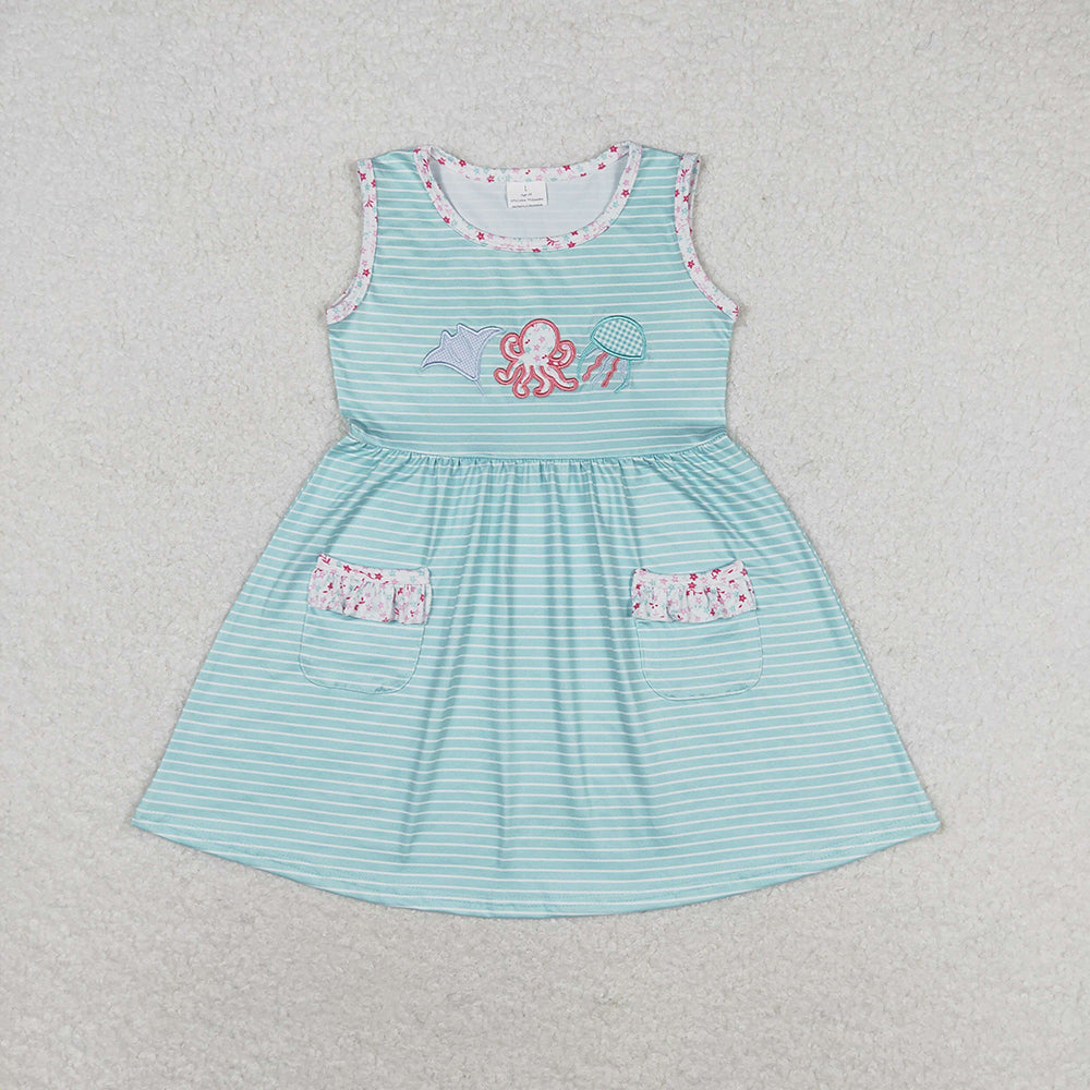 GSD0963 toddler girl clothes embroidery sea animals summer dresses
