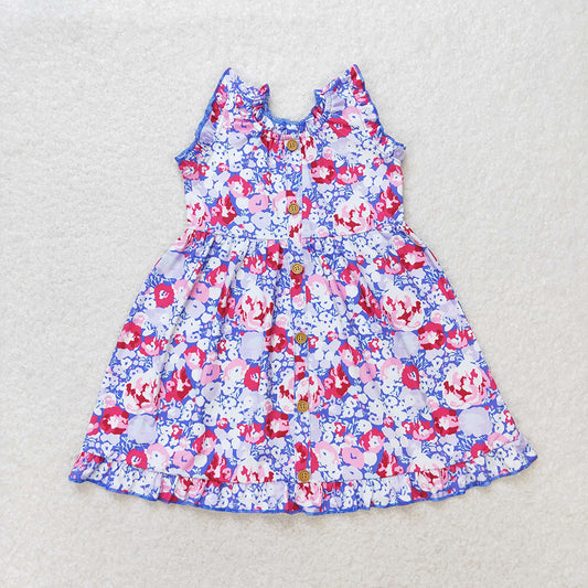 girls flowers sleeveless purple ruffled dress GSD0977