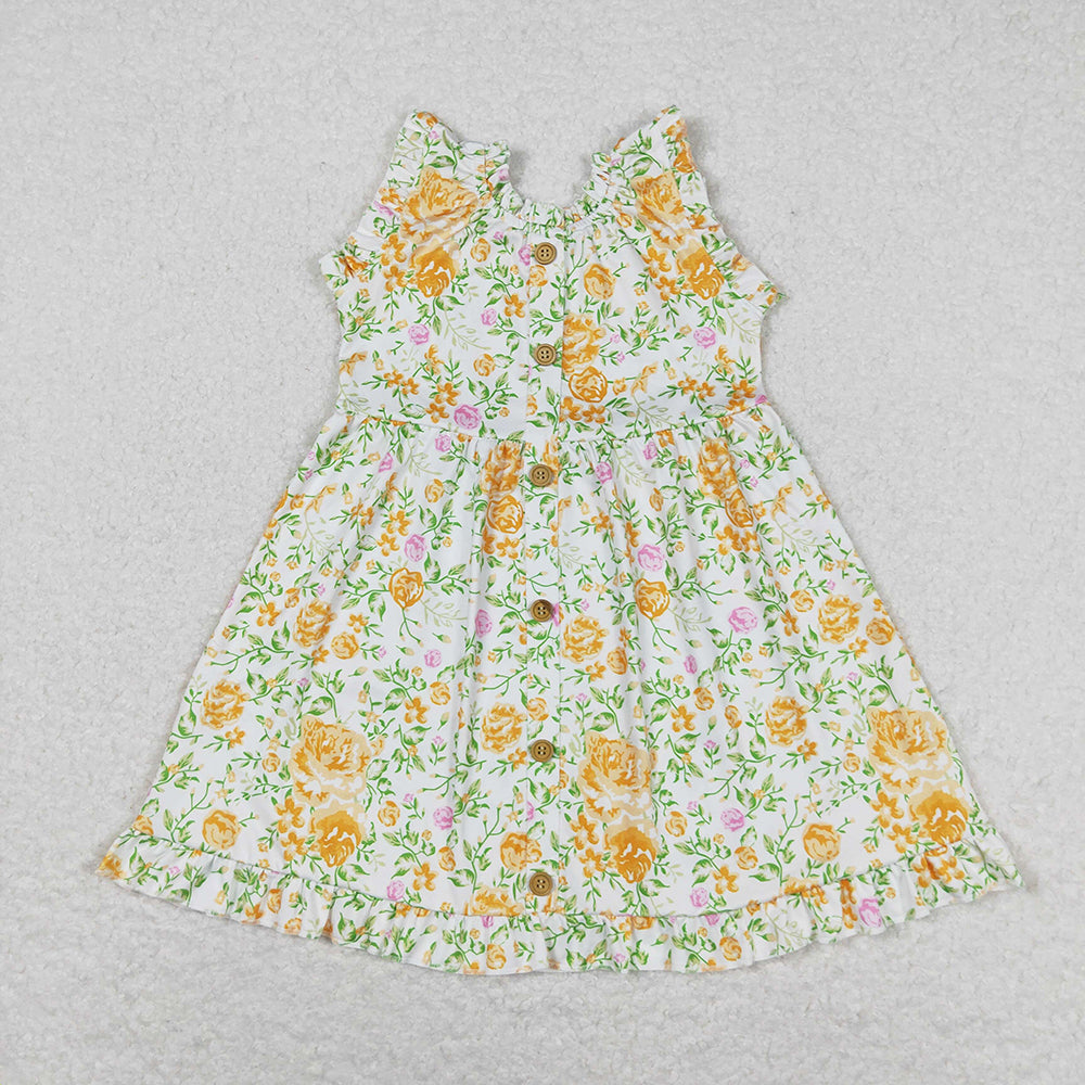girls flowers sleeveless yellow ruffled dress GSD0983