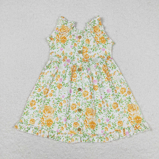 girls flowers sleeveless yellow ruffled dress GSD0983