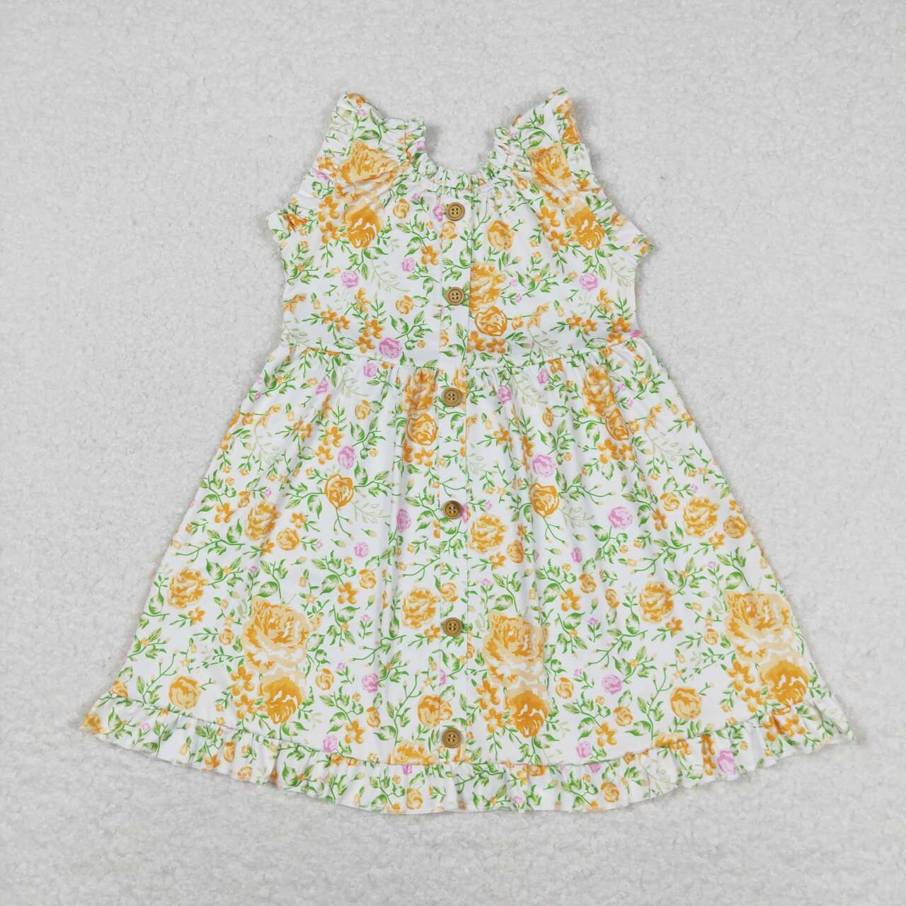 Sibling Baby Girls Flowers Plaid Flutter Sleeve Ruffle Knee Length Dresses