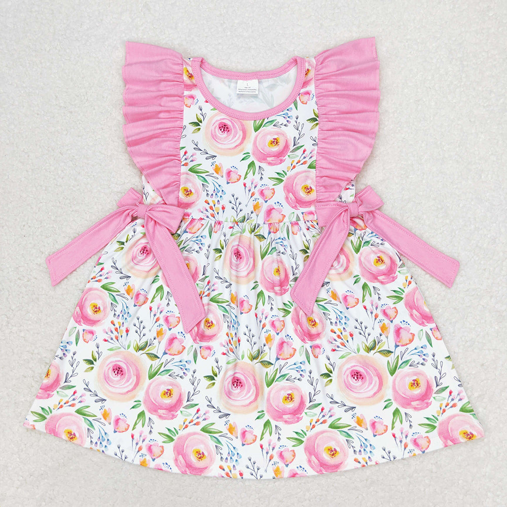 GSD1070 toddler clothes baby girl pink flowers bows summer dresses