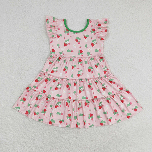 GSD1087 baby girls strawberry patchwork flutter sleeve twirl dresses