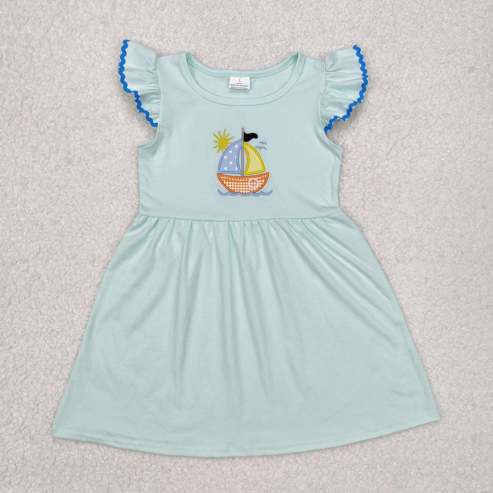 GSD1539 toddler girl clothes embroidery sailboat summer dresses