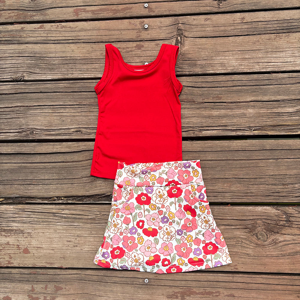 GSD1598 toddler girl clothes red summer flowers yoga outfits