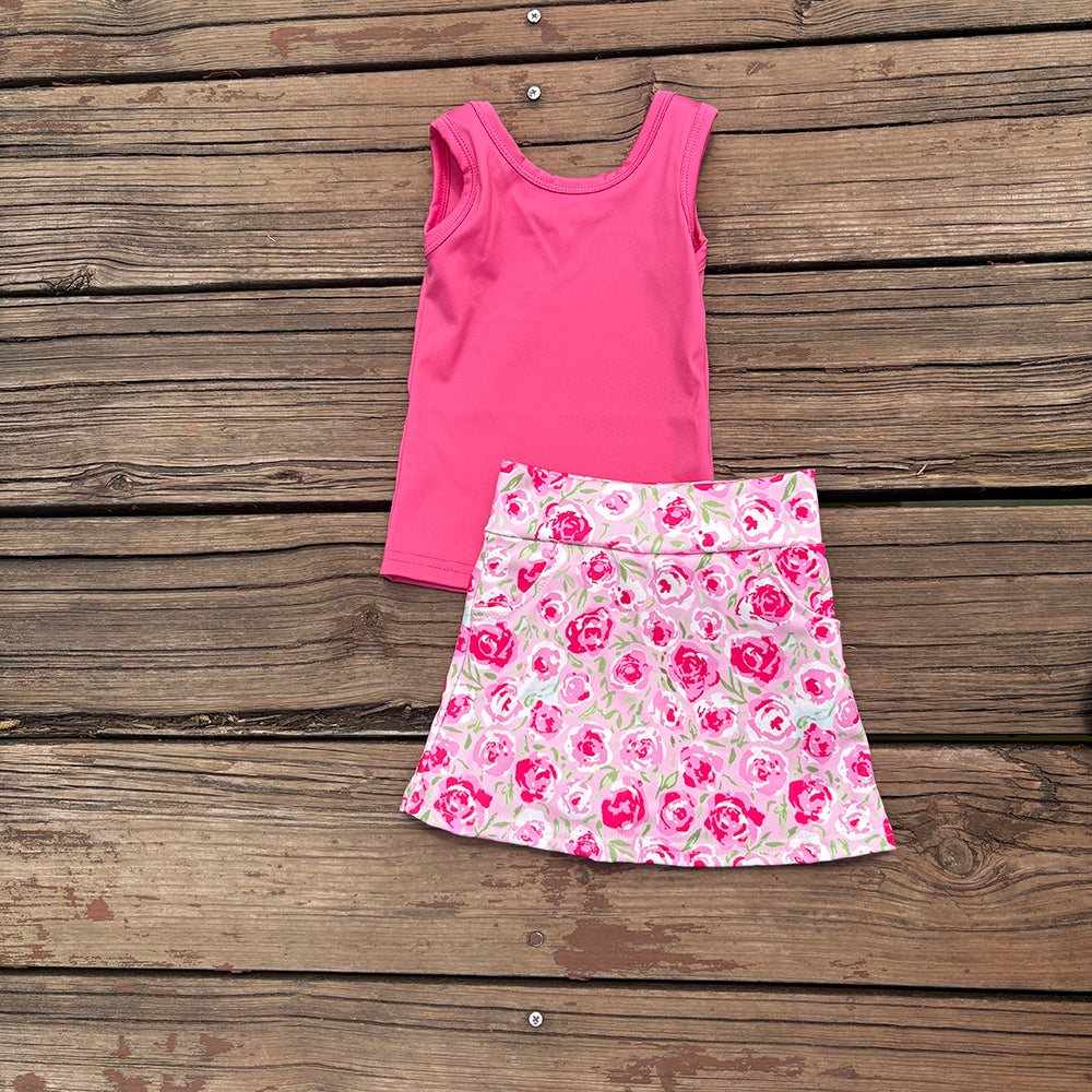GSD1599 toddler girl clothes pink summer flowers yoga outfits