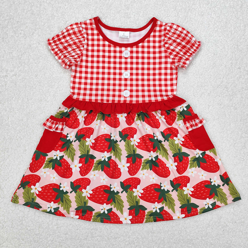 Sibling Baby Girls Red Checkered Strawberry Rompers Dresses Outfits