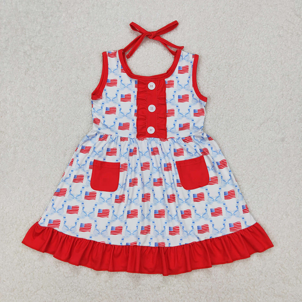Sibling Baby Girls 4th of July Flag Bows Rompers Dresses
