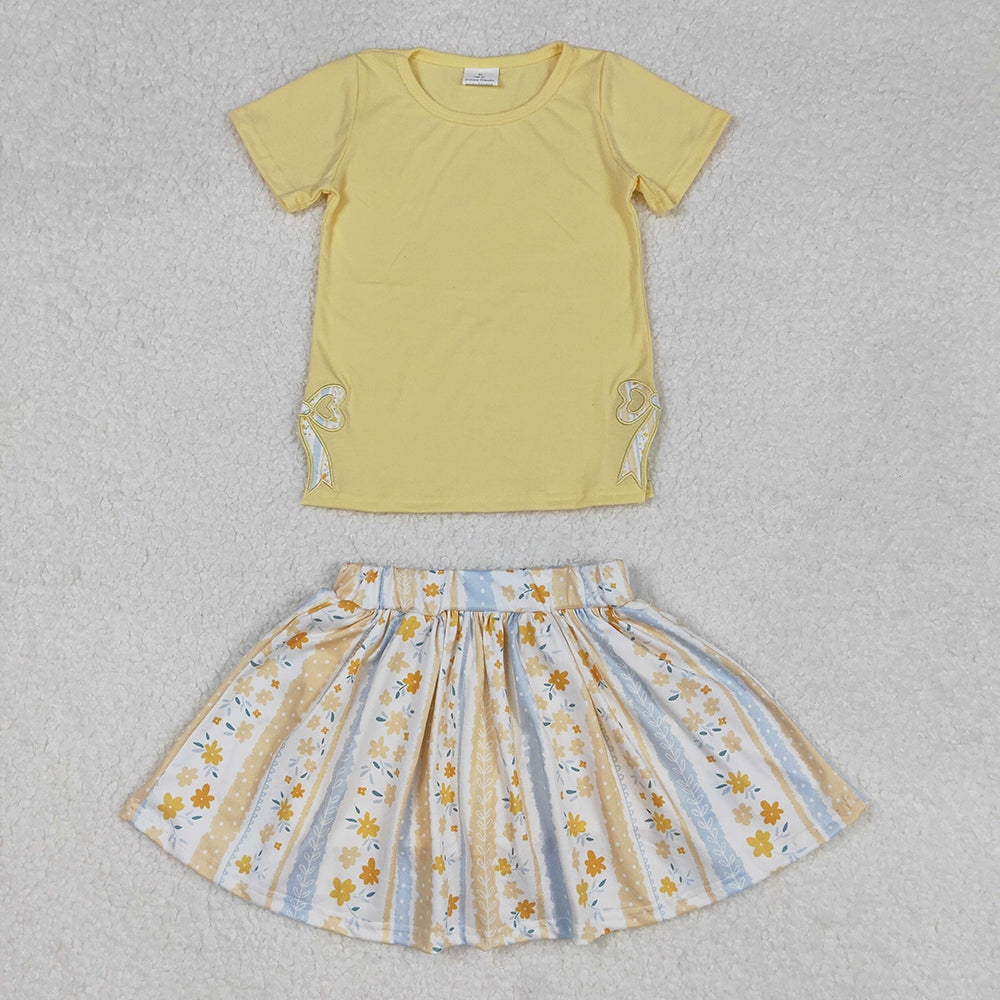 Sibling Embroidery Baby Girls Bow Top Flowers Skort Skirts Outfits
